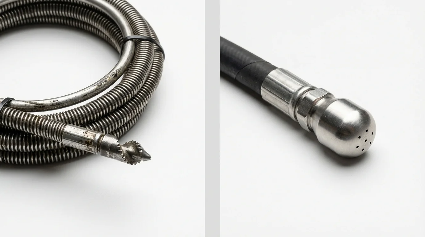 Drain snake cable and hydro jetting nozzle used for drain cleaning in Nashville, AR