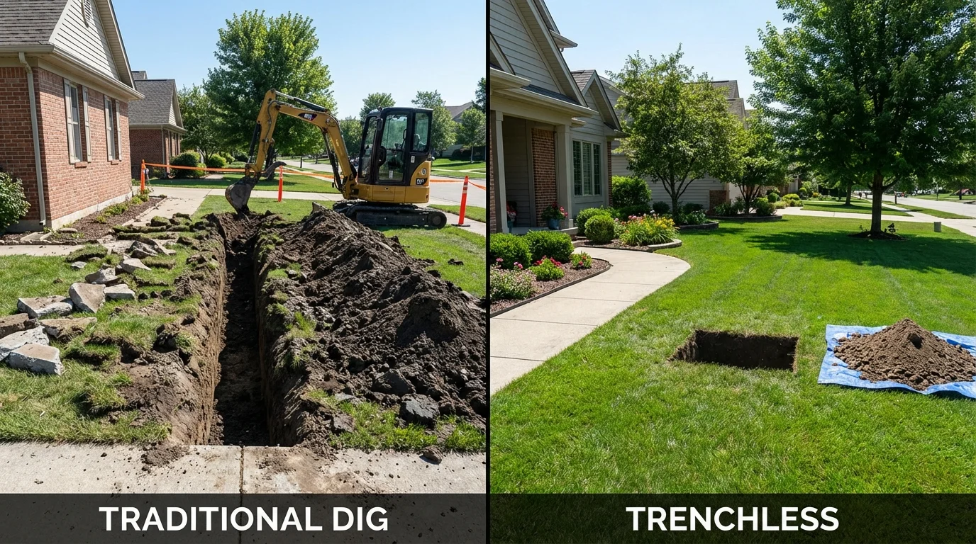 Trenchless sewer repair with minimal yard damage versus traditional excavation in Nashville, AR